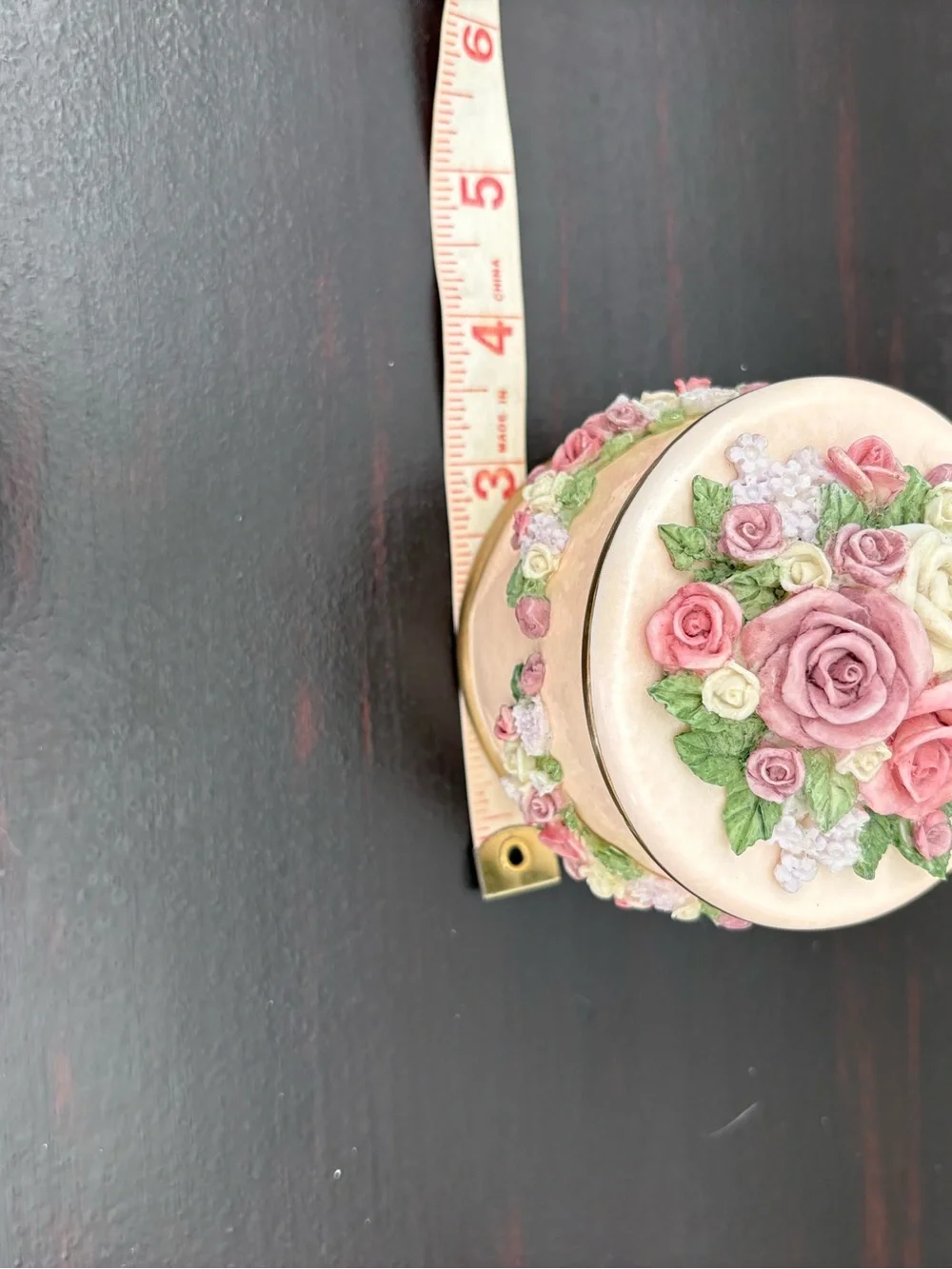 Dezine Hand Painted Decorative Floral Trinket Box - Pink, Cream & Green Roses